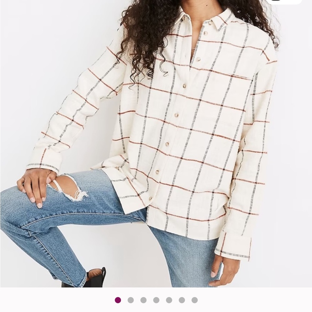 Madewell Oversized Flannel Ex-Boyfriend Button Up Shirt, Small